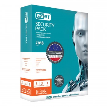 Oprogramowanie ESET Security Pack dla 3 komputerów i 3 urządzeń mobilnych - przedłużenie licencji, 36 m-cy, upg. BOX