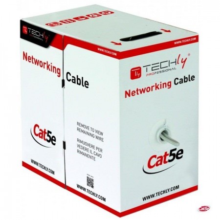 Kabel instalacyjny TechlyPro ITP8-FLU-0305 skrętka Cat5e UTP 4x2 linka CCA 305m, szary