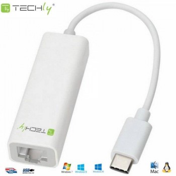 Karta sieciowa Techly USB-C 3.1 na RJ45 Gigabit, biała