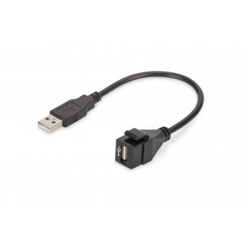 Moduł Keystone DIGITUS USB 2.0 z kablem 16cm łącznik do gniazd i pustych paneli żeński/męski czarny