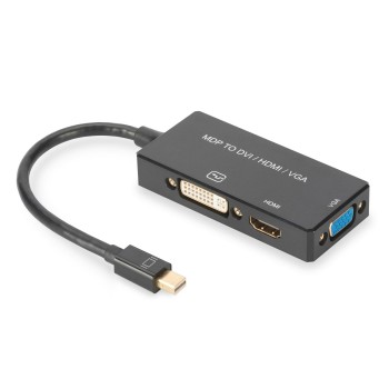 Kabel adapter DIGITUS 3w1 mini DisplayPort 4K 30Hz/1080p 60Hz miniDP/HDMI(UHD)+DVI-I+VGA(FHD) M/Ż 0,2m