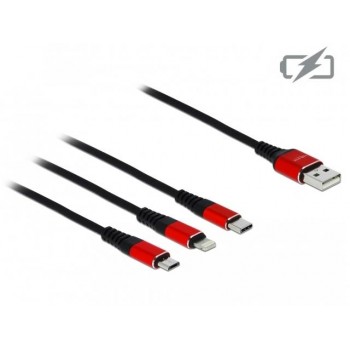 Kabel USB 2.0 Delock USB-A - micro USB-B + Lightning + USB-C tylko ładowanie M/M 1m czarno-czerwony