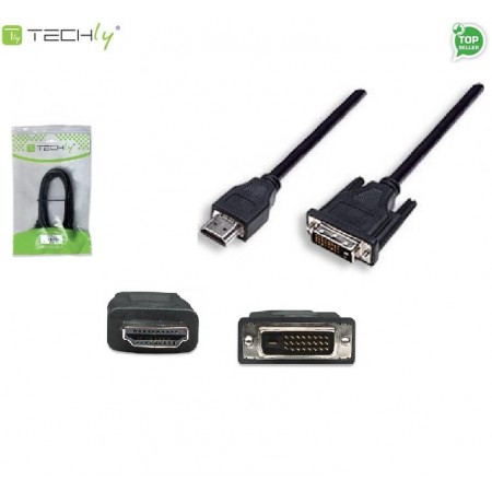 Adapter Techly HDMI-D-018 HDMI-DVI M/M 24+1, 1,8m, czarny ICOC