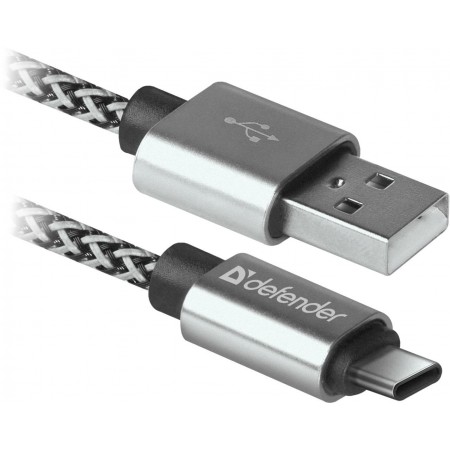 Kabel USB Defender AM-TYPE C 1m 2,1A biało-czarny
