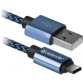 Kabel USB Defender AM-TYPE C 1m 2,1A niebieski