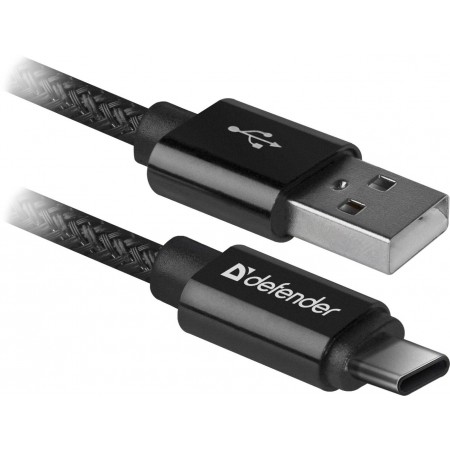 Kabel USB Defender AM-TYPE C 1m 2,1A czarny