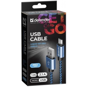 Kabel USB Defender AM-micro BM 1m 2,1A niebieski