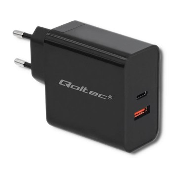 Ładowarka sieciowa Qoltec 63W | 5-20V | 1.5-3A | USB typ C PD | USB QC 3.0 | Czarna
