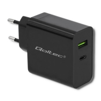 Ładowarka sieciowa Qoltec 45W | 5-20V | 2.25-3A | USB typ C PD | USB | Czarna