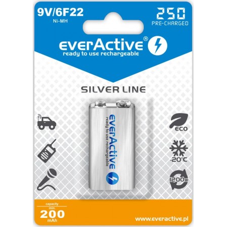 Akumulatorek 6F22/9V everActive Silver Line 250 mAh 1 sztuka