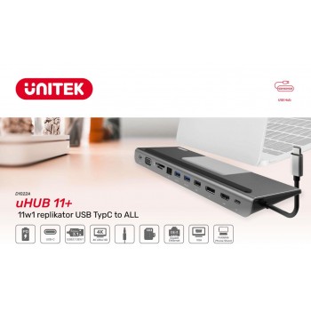 Replikator portów Unitek D1022A - 11w1 replikator USB TypC to ALL