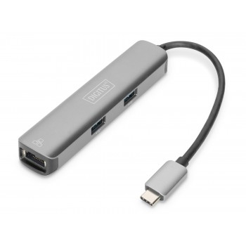 Stacja dokująca DIGITUS USB Typ C 5 portów 4K 30Hz HDMI 3x USB3.0 RJ45 srebrna