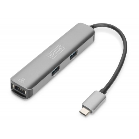 Stacja dokująca DIGITUS USB Typ C 5 portów 4K 30Hz HDMI 3x USB3.0 RJ45 srebrna