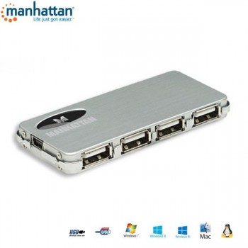 Hub USB Manhattan 4 porty 2.0 Slim+Zasilacz