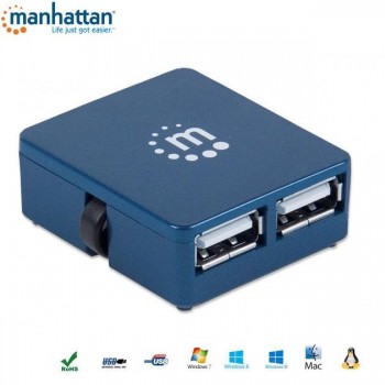 Hub USB Manhattan 4 porty 2.0 Micro, niebieski