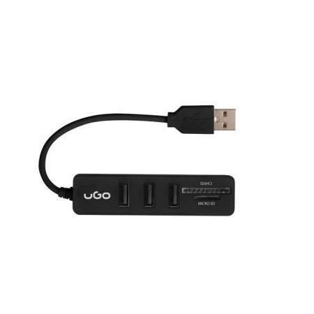 Hub USB 2.0 UGO Maipo HU200 3-portowy czarny + czytnik SD/micro SD