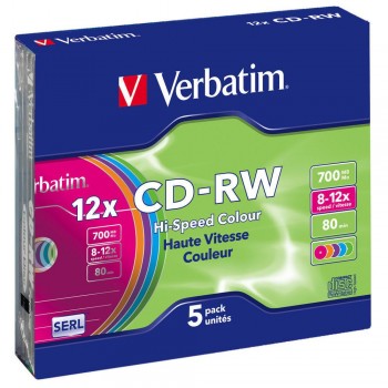 CD-RW Verbatim 700MB Colour X12 (5 Slim)