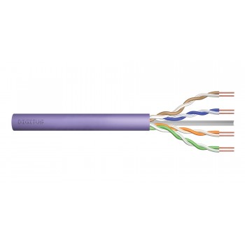 Kabel teleinformatyczny instalacyjny DIGITUS kat.6, U/UTP, Dca, drut, AWG 23/1, LSOH, 100m, fioletowy, ofoliowany