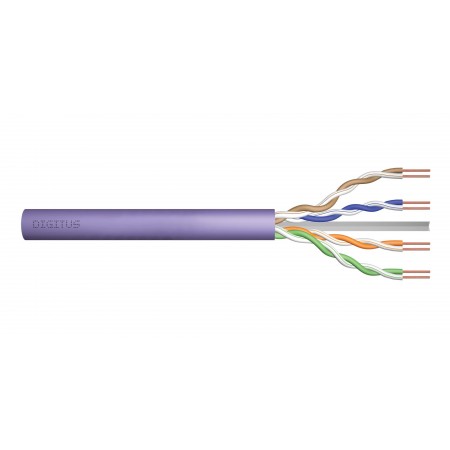 Kabel teleinformatyczny instalacyjny DIGITUS kat.6, U/UTP, Dca, drut, AWG 23/1, LSOH, 50m, fioletowy, ofoliowany