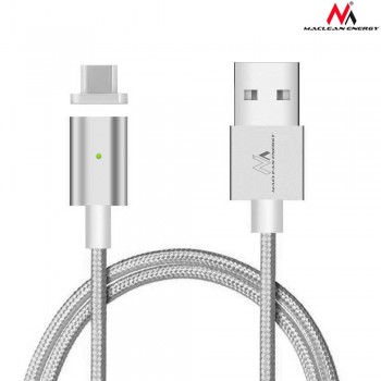 Kabel USB 2.0 Maclean MCE178 USB A (M) - USB Typ C (M) magnetyczny, Quick & Fast Charge, srebrny, 1m