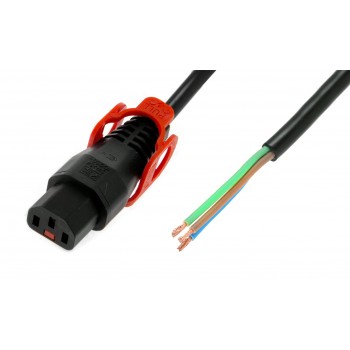 Kabel zasilający do zarobienia z blokadą IEC LOCK+ 3x1mm2 OPEN/C13 prosty Ż 2m czarny