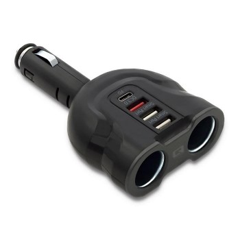 Rozdzielacz samochodowy gniazda zapalniczki Qoltec 52W | 2.4A | 2xUSB | USB QC3.0 | USB C PD | 2xgniazdo zapalniczki