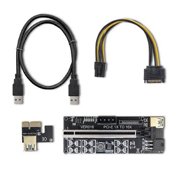 Karta rozszerzeń Riser Qoltec PCI-E 1x-16x | USB 3.0 | ver.018 | SATA/PCI-E 6pin