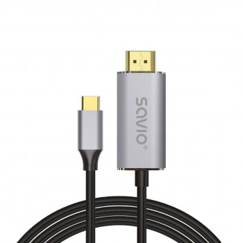 Kabel adapter Savio CL-171, USB-C do HDMI 2.0B, 2m, srebrno-czarny, złote końcówki
