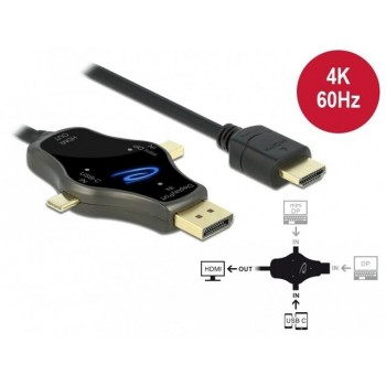 Kabel adapter Delock 3 w 1 USB-C + mini DisplayPort + DisplayPort - HDMI 1.75m 4K 60Hz czarny