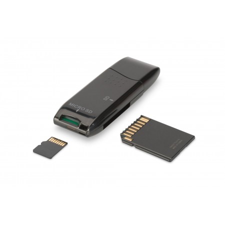 Czytnik kart DIGITUS 2-portowy USB 2.0 HighSpeed SD/Micro SD, kompaktowy, czarny