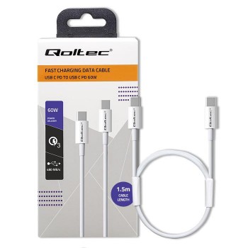 Kabel USB Qoltec 2.0 typ C | USB 2.0 typ C 60W | QC 3.0 | PD | 1.5m | Biały