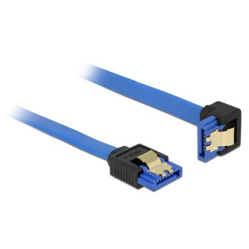 Kabel SATA Delock SATA-III DATA 1m z zatrzaskami metalowymi niebieski kątowy prosto/dół