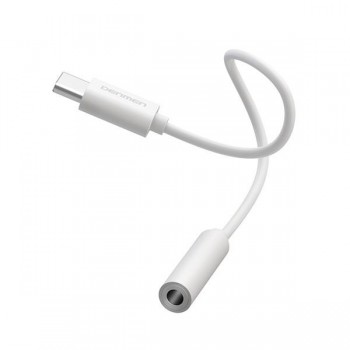 Kabel adapter Denmen DU01 HF USB typ-C do mini Jack biały