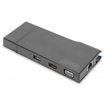 Stacja dokująca DIGITUS USB Typ A 7-portów, 4K 30Hz, HDMI, VGA, 2x USB 3.0, SD microSD, RJ45