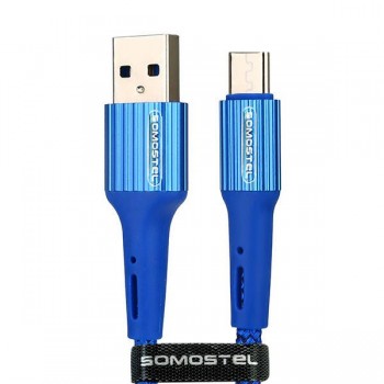 Kabel Somostel SMS-BW06 micro USB 3.6A Quick Charger QC 3.0 1m Powerline niebieski
