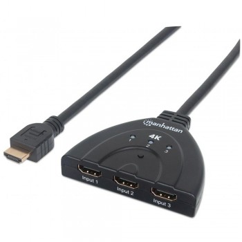 Przełącznik Manhattan HDMI 3x1 4K zasilanie z USB, 3-Portowy