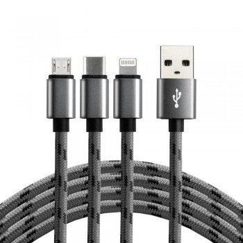 Kabel USB-C, Lightning, micro USB 3w1 everActive CBB-1.2MCI 1,2m szary