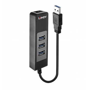 Kabel USB 3.0 LINDY Hub & Gigabit Ethernet Converter czarny