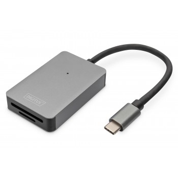 Czytnik kart DIGITUS 2-portowy USB Typ C UHS-II SD4.0 TF4.0 aluminium szary