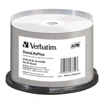 DVD+R DL Verbatim DataLife Plus 8.5GB 8x Wide Thermal Printable (Spindle 50)