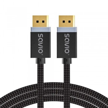 Kabel DisplayPort v1.4 Savio CL-176 (M/M), 8K, 3m, miedź, bawełniany oplot, czarny