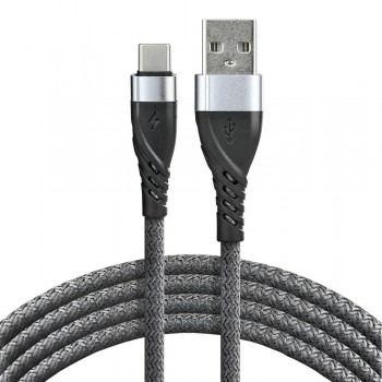 Kabel przewód pleciony USB - USB-C / Typ-C everActive CBB-2CG 200cm z obsługą szybkiego ładowania do 3A szary